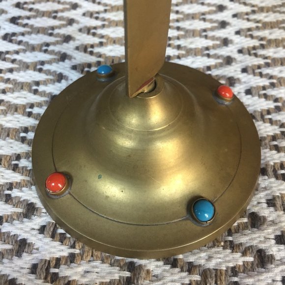 VTG Cabochons Cross Candelabra Boho Brass Religious Candle Holder Christian - Picture 2 of 8